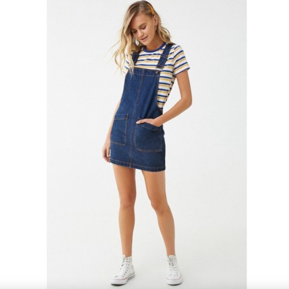 Denim Y-Back Overall Dress Pockets